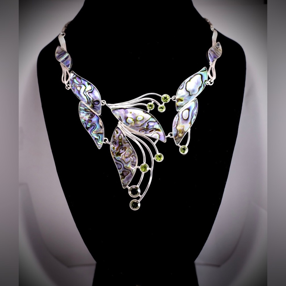 (New) Multicolor Abalone Shell W/ Peridot Gem Sto… - image 1